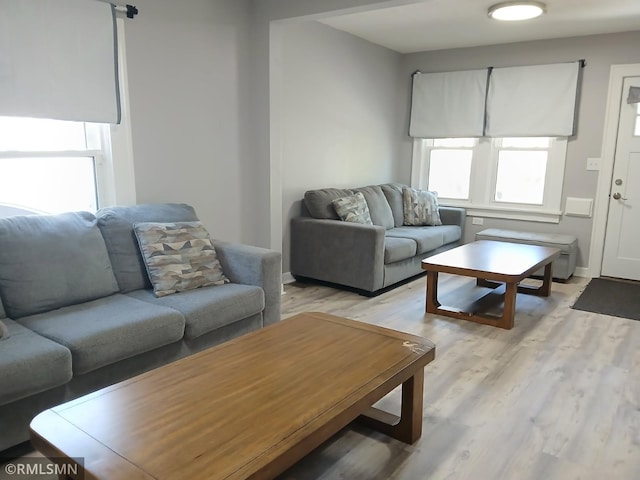 living room with light wood-type flooring