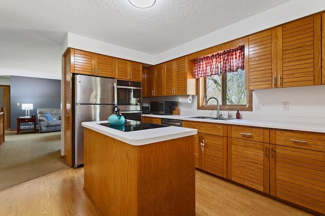 20441 Elmwood Rd, Lynden Twp, MN 55320 - kitchen featuring a sink, appliances with stainless steel finishes, light wood-style floors, a textured ceiling, and light countertops