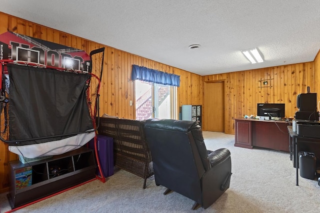 20441 Elmwood Rd, Lynden Twp, MN 55320 - office space featuring carpet floors, wood walls, and a textured ceiling
