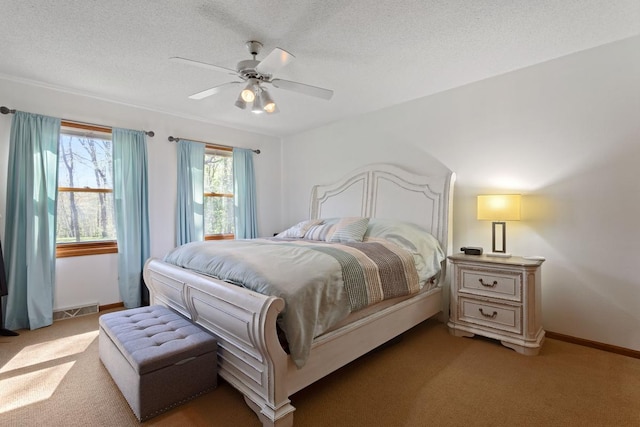 20441 Elmwood Rd, Lynden Twp, MN 55320 - bedroom with light colored carpet, baseboards, ceiling fan, and a textured ceiling