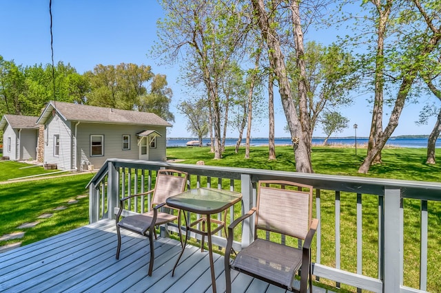 23620 Melissa Dr, Lake View Twp, MN 56501 - deck featuring a water view and a lawn
