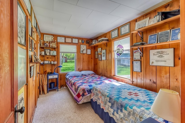 23620 Melissa Dr, Lake View Twp, MN 56501 - bedroom featuring carpet and wood walls