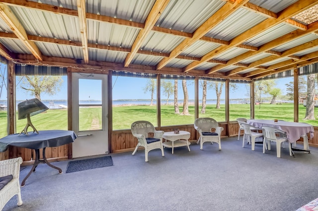 23620 Melissa Dr, Lake View Twp, MN 56501 - sunroom featuring a water view and plenty of natural light