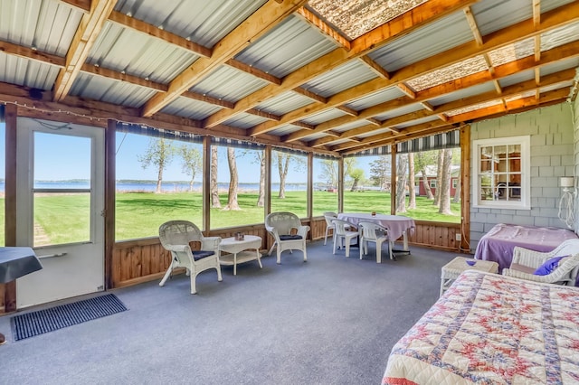 23620 Melissa Dr, Lake View Twp, MN 56501 - sunroom with outdoor dining space and a water view
