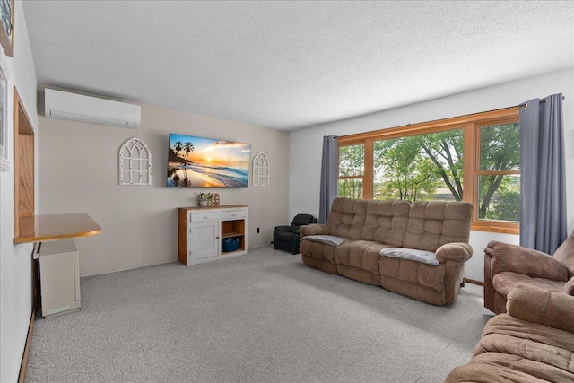 E7065 County Road B, Tainter Twp, WI 54730 - carpeted living area featuring an AC wall unit and a textured ceiling