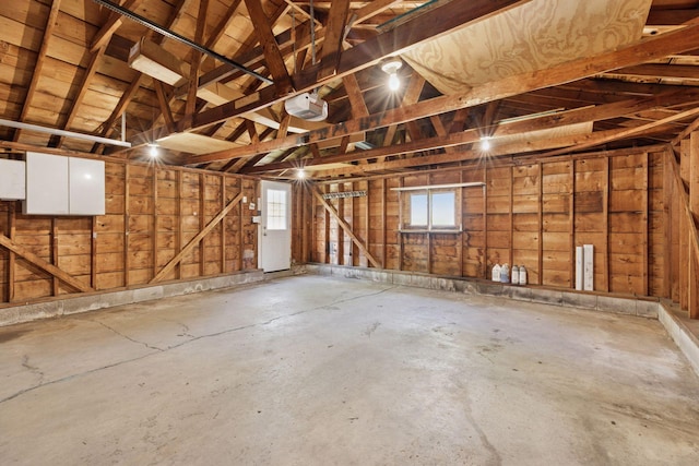 garage with a garage door opener