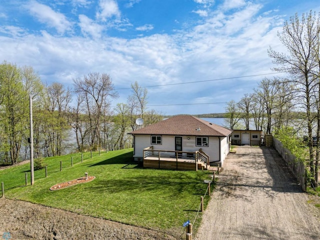 12606 Abbey Lake Ln, Lake View Twp, MN 56501 - view of front of house with driveway and a wooden deck