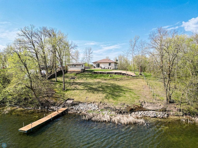 12606 Abbey Lake Ln, Lake View Twp, MN 56501 - dock area featuring a water view and a yard