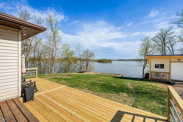 12606 Abbey Lake Ln, Lake View Twp, MN 56501 - deck featuring a water view and a yard