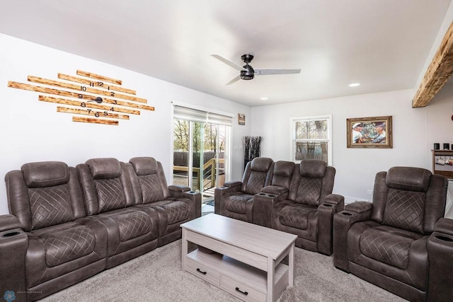 12606 Abbey Lake Ln, Lake View Twp, MN 56501 - carpeted living area featuring ceiling fan and recessed lighting