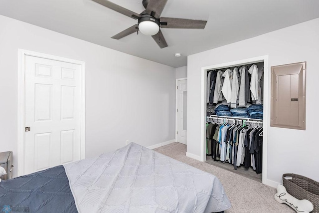 12606 Abbey Lake Ln, Lake View Twp, MN 56501 - carpeted bedroom with electric panel, a closet, baseboards, and ceiling fan