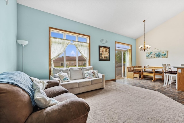 2141 Cleveland Ln S, Cambridge, MN 55008 - living room featuring a chandelier and lofted ceiling