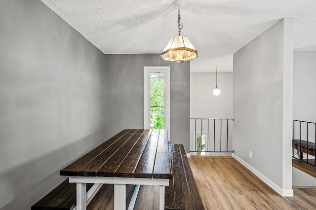 2478 Cobble Hill Alcove Unit C, Woodbury, MN 55125 - unfurnished dining area featuring a chandelier, wood finished floors, a textured ceiling, and baseboards