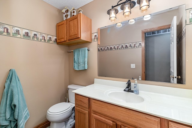 10916 181st Ln NW, Elk River, MN 55330 - bathroom with toilet, vanity, and a textured ceiling