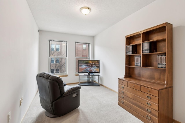 sitting room featuring carpet floors and baseboards