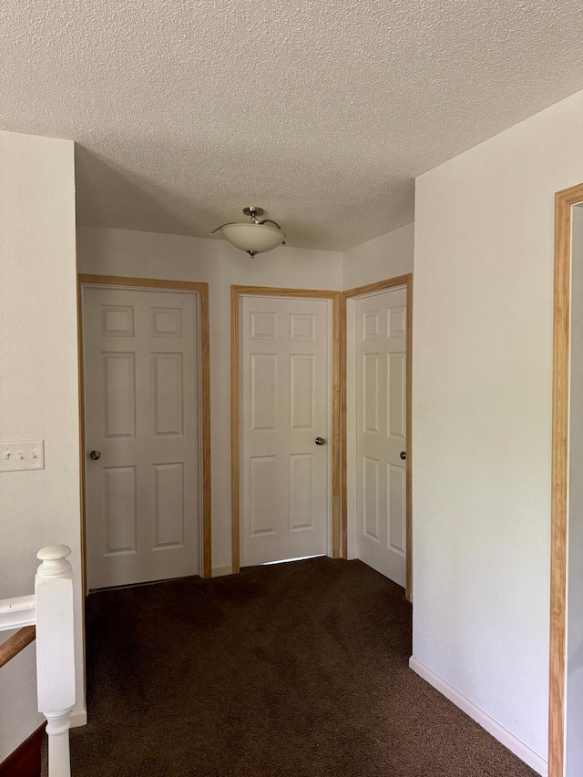 1123 Tyler Ave SE, Bemidji Twp, MN 56601 - hallway featuring dark carpet and a textured ceiling