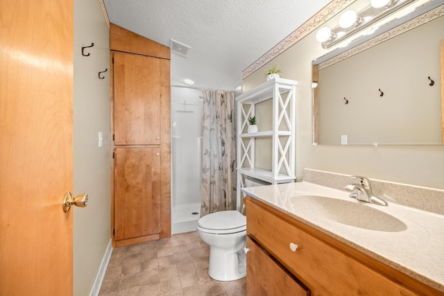 21140 654th Ave, Litchfield, MN 55355 - full bathroom with vanity, a stall shower, and a textured ceiling