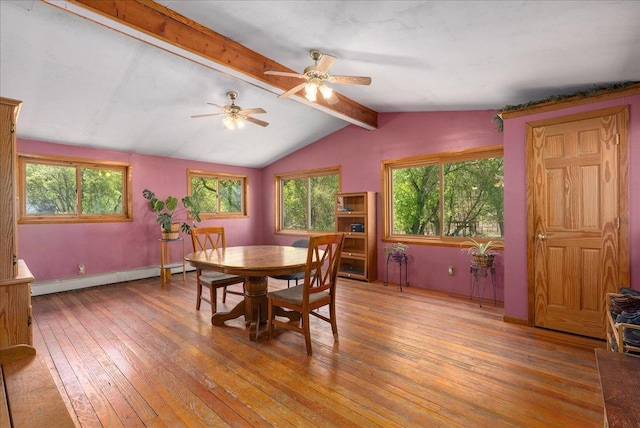 1361 60th St Unit D, Apple River Twp, WI 54889 - dining room featuring a baseboard radiator, light wood finished floors, plenty of natural light, and ceiling fan
