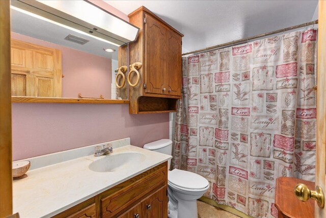 1361 60th St Unit D, Apple River Twp, WI 54889 - bathroom featuring toilet, vanity, and a shower with shower curtain