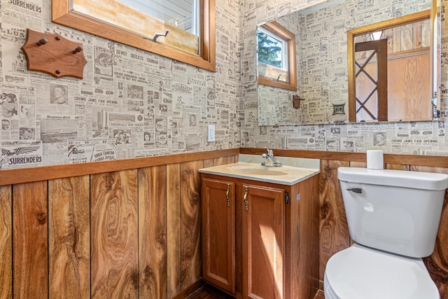 7109 Penn Ave S, Richfield, MN 55423 - half bath featuring toilet, vanity, and wainscoting