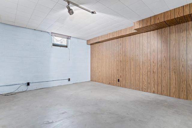 7109 Penn Ave S, Richfield, MN 55423 - below grade area featuring wood walls, track lighting, and concrete block wall