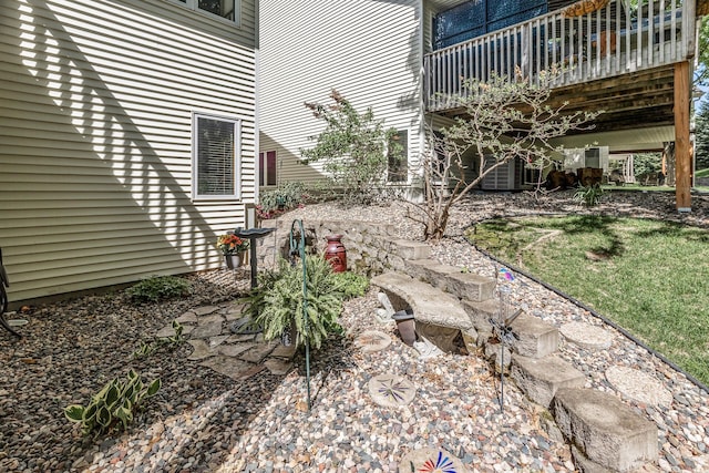 view of yard with a wooden deck