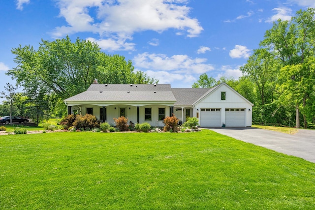 8875 42nd St N, Lake Elmo, MN 55042 - single story home with an attached garage, driveway, a front lawn, roof with shingles, and a chimney