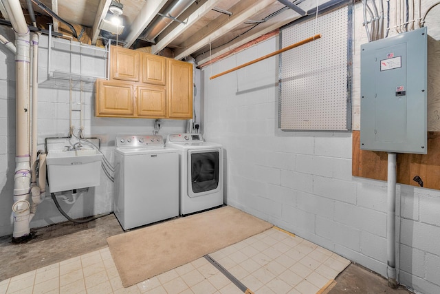 2111 Tamarin Trl, Golden Valley, MN 55427 - laundry area with cabinet space, electric panel, and washing machine and clothes dryer