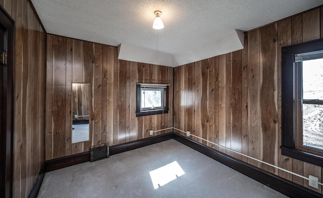 23142 Denmark Ave, Castle Rock Twp, MN 55024 - carpeted empty room featuring wooden walls, a textured ceiling, and baseboards