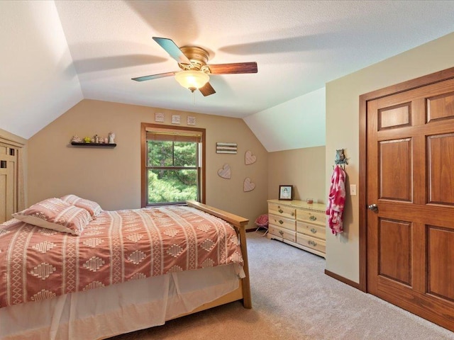 26746 County Road 4, Nisswa, MN 56468 - bedroom with lofted ceiling, light carpet, and a ceiling fan