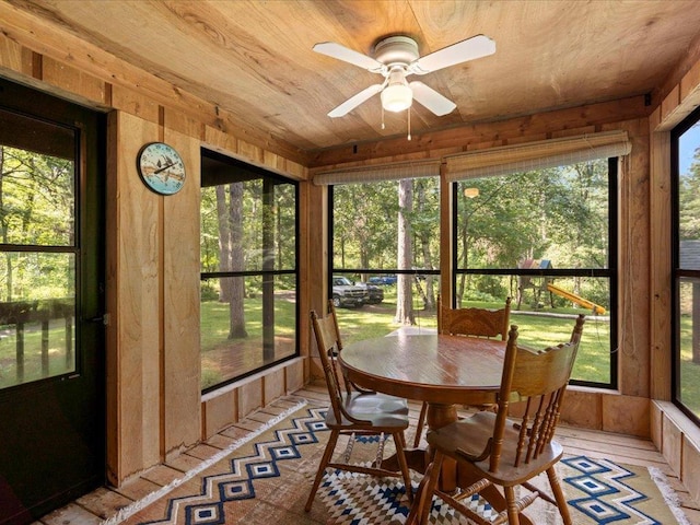 26746 County Road 4, Nisswa, MN 56468 - sunroom featuring a ceiling fan and wood ceiling