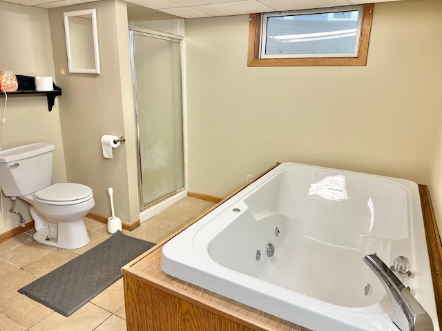1429 Circle Dr, Albert Lea, MN 56007 - full bathroom with toilet, a whirlpool tub, tile patterned floors, and a stall shower
