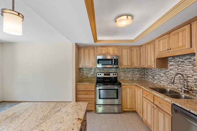 2885 Knox Ave S Unit 208, Minneapolis, MN 55408 - kitchen with appliances with stainless steel finishes, a sink, tasteful backsplash, and light tile patterned floors