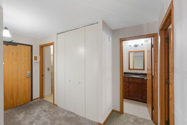2885 Knox Ave S Unit 208, Minneapolis, MN 55408 - corridor with a sink, light carpet, a textured ceiling, and baseboards