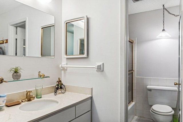 4860 Park Commons Dr Unit 309, Saint Louis Park, MN 55416 - bathroom with toilet, vanity, tile walls, and enclosed tub / shower combo
