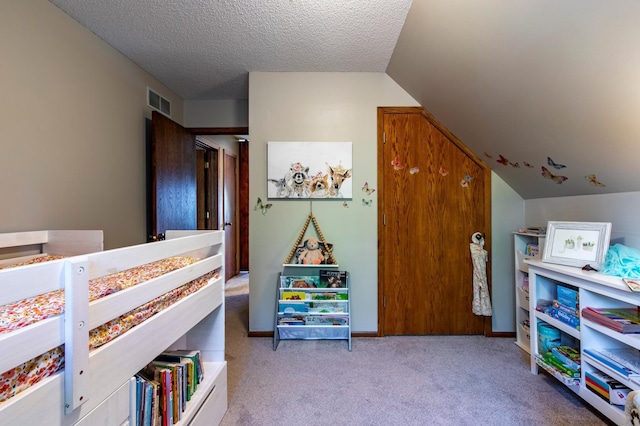 6385 13th Ave NW, Rochester, MN 55901 - playroom featuring carpet flooring, vaulted ceiling, and a textured ceiling