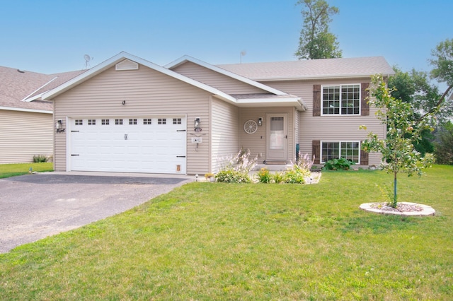 1317 Natures Trl, Alexandria, MN 56308 - split level home featuring an attached garage, asphalt driveway, and a front lawn