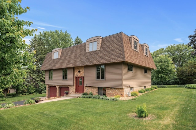4824 Eriks Blvd, Eagan, MN 55122 - bi-level home featuring mansard roof, a shingled roof, a garage, and a front yard