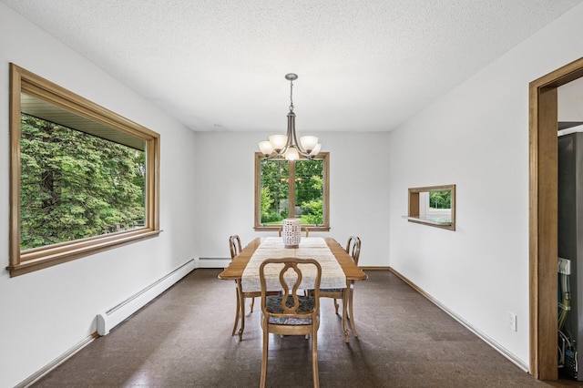 4824 Eriks Blvd, Eagan, MN 55122 - dining space featuring plenty of natural light, a chandelier, a baseboard heating unit, and a textured ceiling