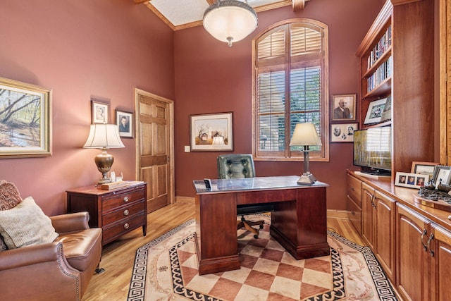130 Stonebridge Rd, Lilydale, MN 55118 - office space with healthy amount of natural light, a high ceiling, light wood-style floors, and baseboards