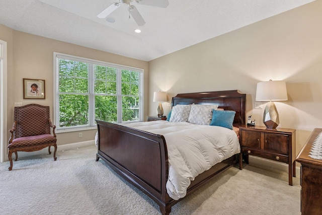130 Stonebridge Rd, Lilydale, MN 55118 - bedroom with light carpet, baseboards, ceiling fan, and vaulted ceiling