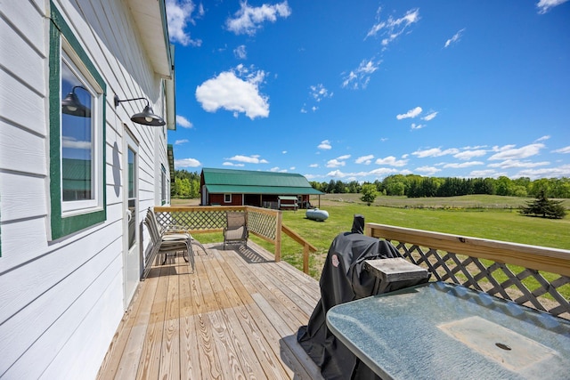 3592 Blom Lake Dr, Frederic, WI 54837 - deck featuring a lawn, a view of countryside, and an outbuilding
