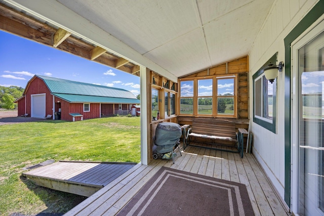 3592 Blom Lake Dr, Frederic, WI 54837 - wooden terrace with a yard and a garage