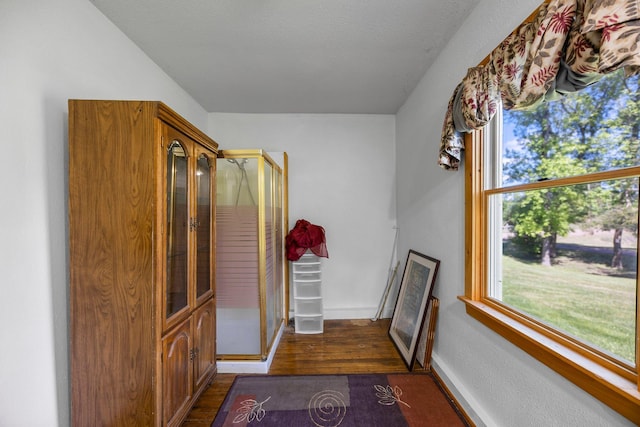 3592 Blom Lake Dr, Frederic, WI 54837 - doorway to outside with dark wood-style floors and baseboards