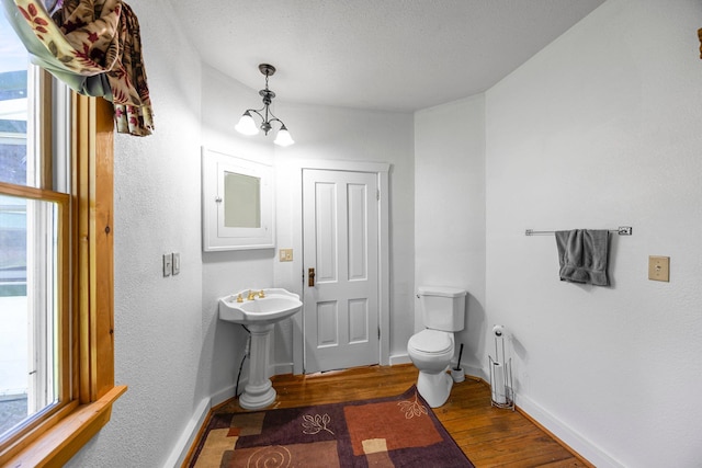 3592 Blom Lake Dr, Frederic, WI 54837 - half bathroom with wood finished floors, toilet, plenty of natural light, and baseboards
