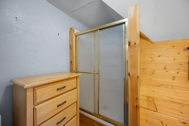 3592 Blom Lake Dr, Frederic, WI 54837 - full bath with a stall shower and a textured ceiling