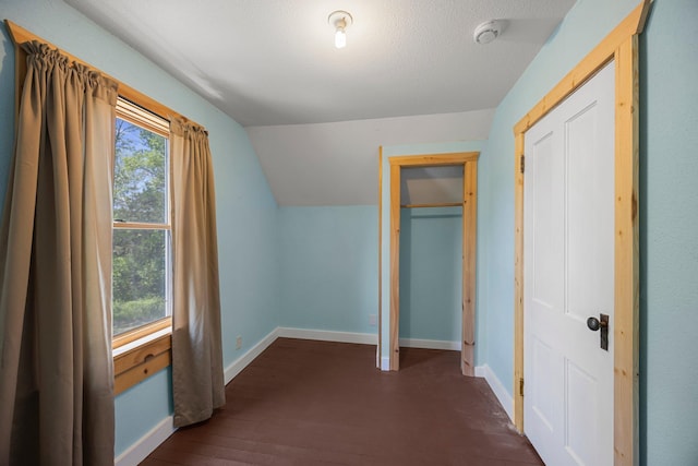 3592 Blom Lake Dr, Frederic, WI 54837 - bonus room with lofted ceiling, baseboards, and dark wood-style floors