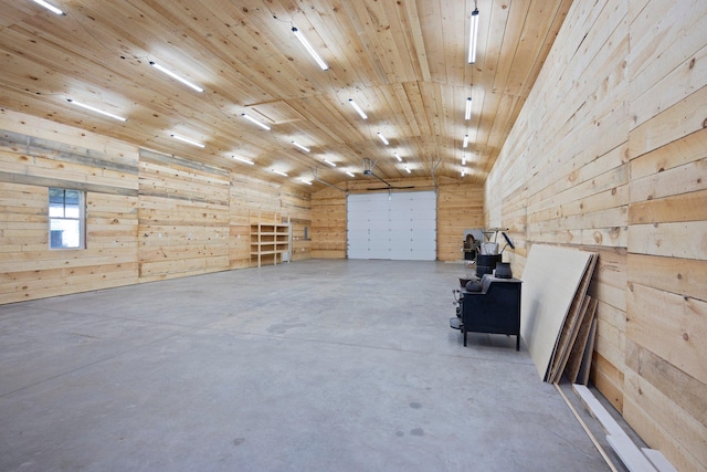 3592 Blom Lake Dr, Frederic, WI 54837 - garage featuring wood walls and wood ceiling