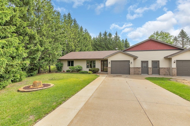 28443 133rd St NW, Baldwin Twp, MN 55398 - view of front facade with a garage, driveway, brick siding, and a front yard