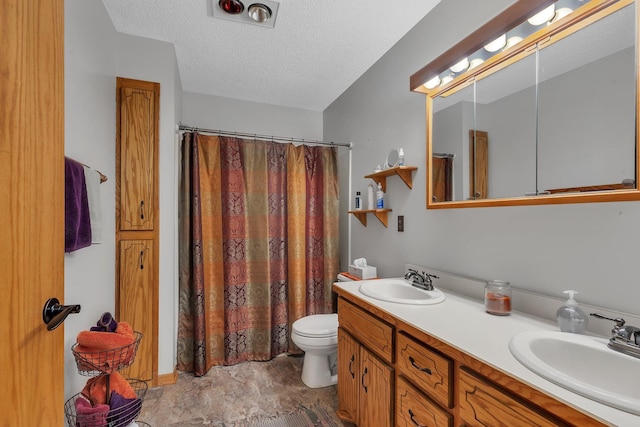 28443 133rd St NW, Baldwin Twp, MN 55398 - full bathroom with toilet, double vanity, a textured ceiling, and a shower with curtain